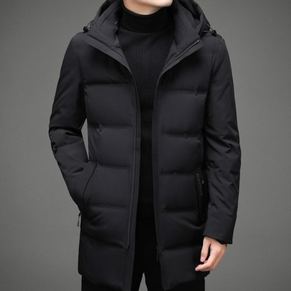 

Men's white duck feather et, winter busins warm thick coat, 90%, Black