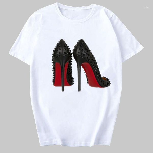 

watercolor high heels shoes print vogue t shirt femme funny t shirts women 90s hip hop punk shirt hipster streetwear tee1, White
