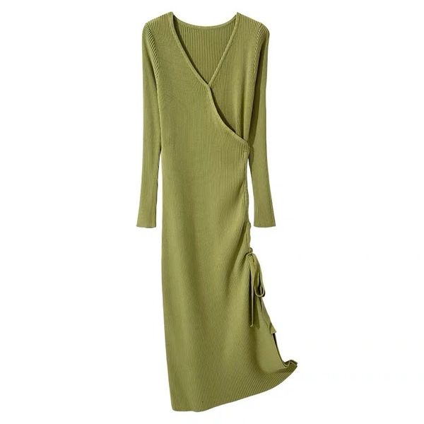 

autumn winter a-line sweater drawstring women slim midi female chic knit elegant dress 3mex, White