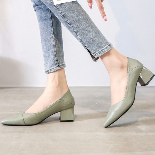 

mid-heel thick-soled pointed high heels all matching pump women shoes new simple daily women shoesmultifunction, Black