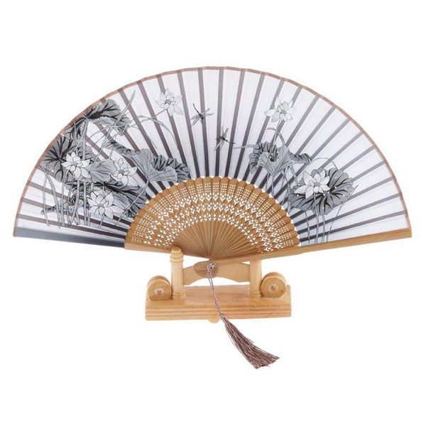 

silk hand fan lotus folding fan bamboo-gray