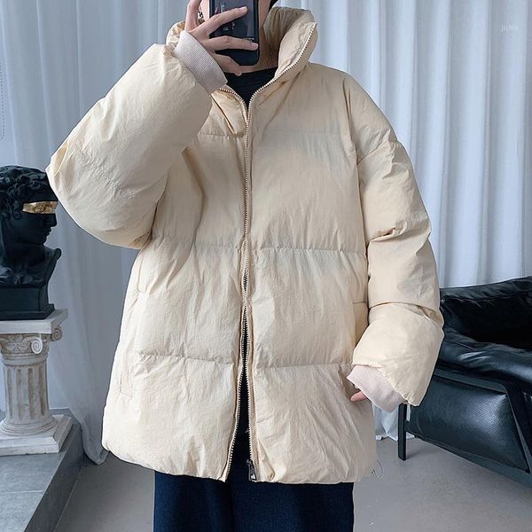

autumn/winter new men's warm cotton padded jacket japanese style large oversize bread stand collar outerwear thicken coat parka1, Black