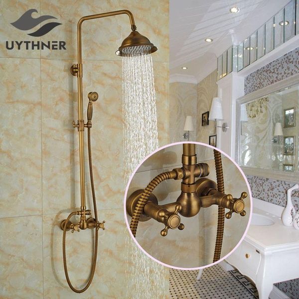 

новое прибытие brass 8 ванна душ смесителя настенный ванная комната душ набор кран w ручной опрыскиватель двойной ручки bbyzav wrhome