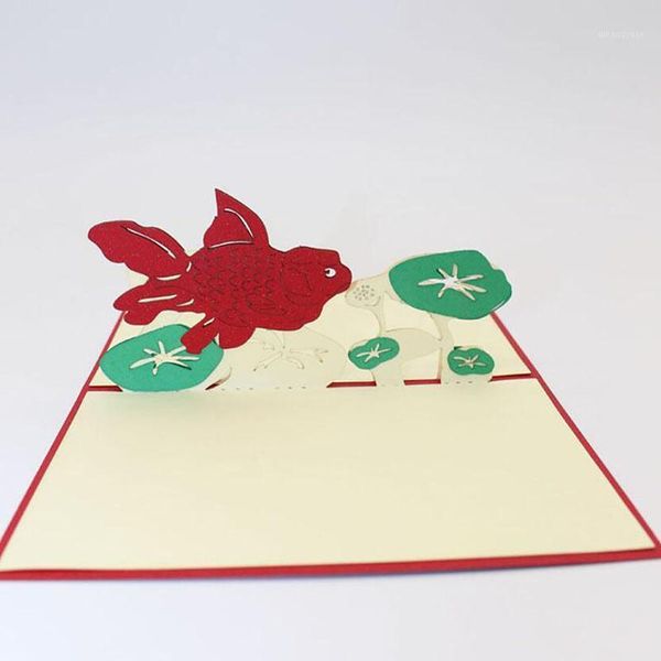

paper laser cut greeting cards creative personalized handmade fish and lotus wish card for new year invitaciones de boda1
