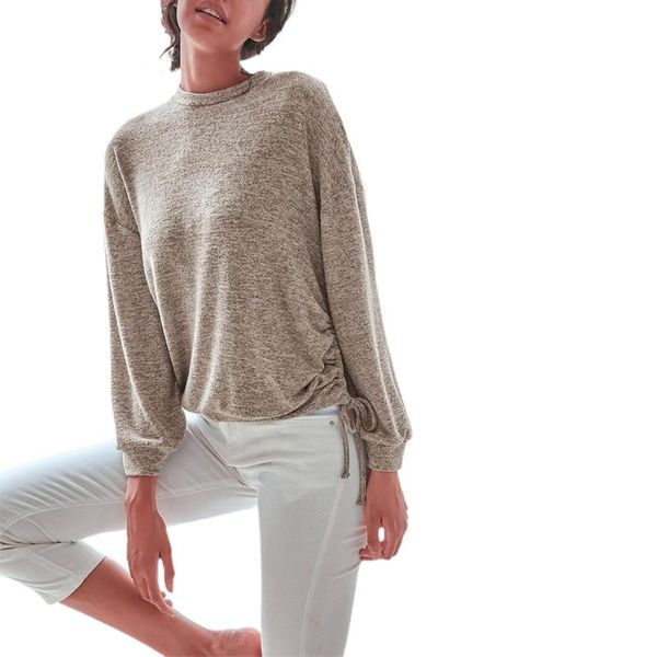 

women's blouses & shirts autumn long sleeve round neck basic simple style bandage hollow loose casual tee, White