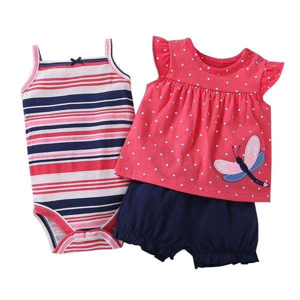 

baby girl clothes set summer outfit floral red romper+bodysuit+shorts cotton newborn bebes clothing babies suit new born y200803, White