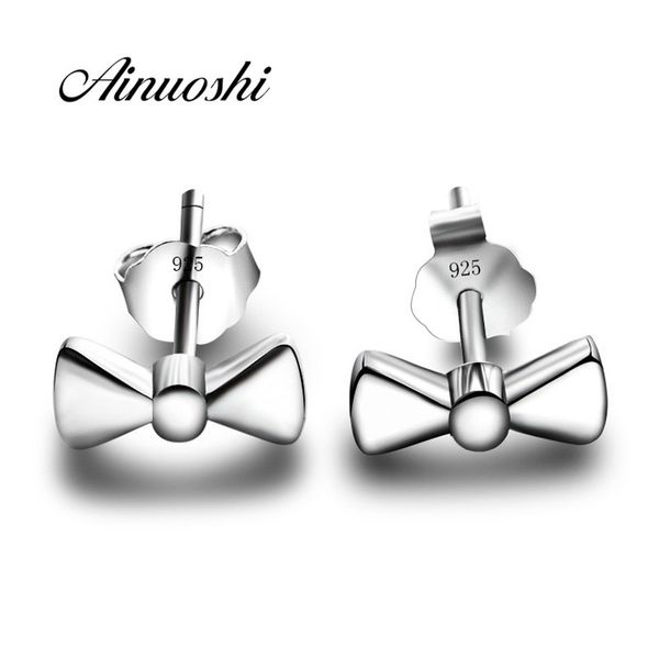 

ainuoshi luxury 925 sterling silver bow tie stud earrings lover women engagement simple silver stud earrings party jewelry gifts y200106, Golden;silver