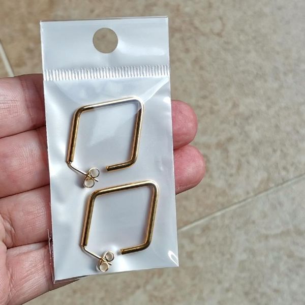 

hoop & huggie 040 gold color size 40mm rhombus earrings ear rings loop smooth ring 316 stainless steel jewelry ip plating anti allergy, Golden;silver