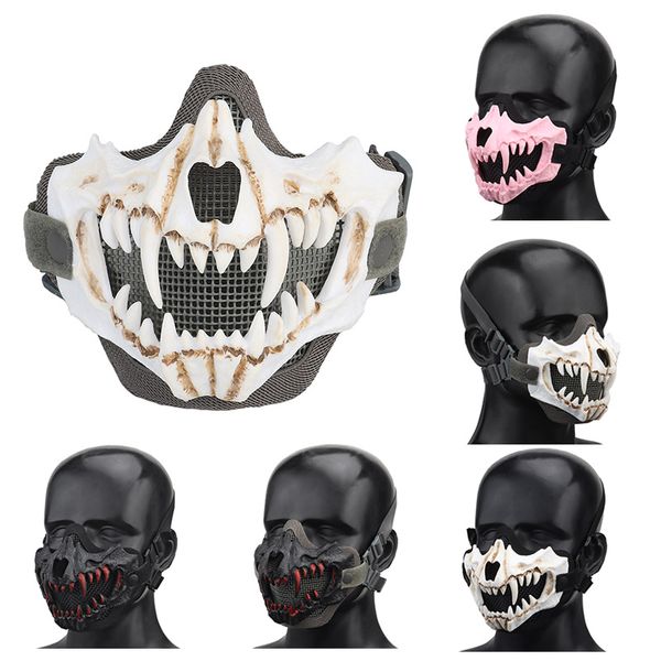 Máscara tática de caveira ao ar livre airsoft tiro equipamento de proteção facial metal aço malha de arame meia face NO03-019