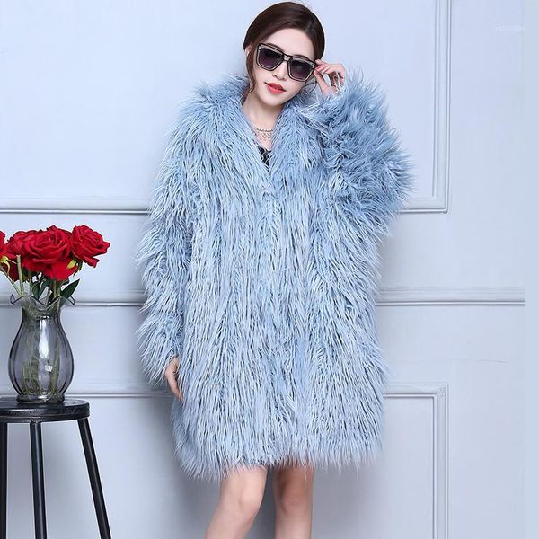 

imitation sheepskin coat of new fund of 2020 autumn winters is female money long leisurely bat sleeve hooded wool coat1, Black