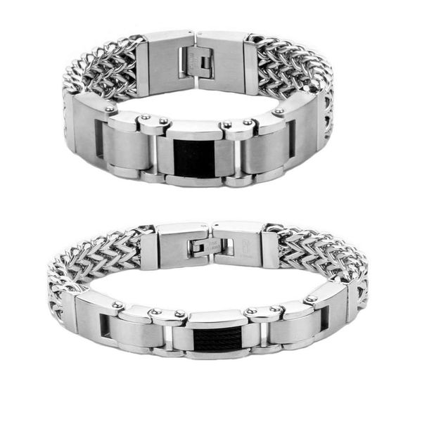 

and women's thick men's wide and stainless steel titanium steel chain bracelet for lovers, Slivery;brown