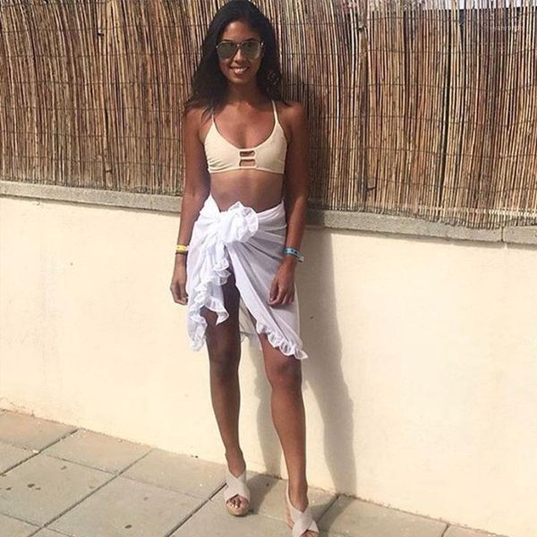 

pfflook ruffle high waist long skirt 2020 women solid mesh summer beachwear maxi skirts fashion asymmetrical skirt1, Black