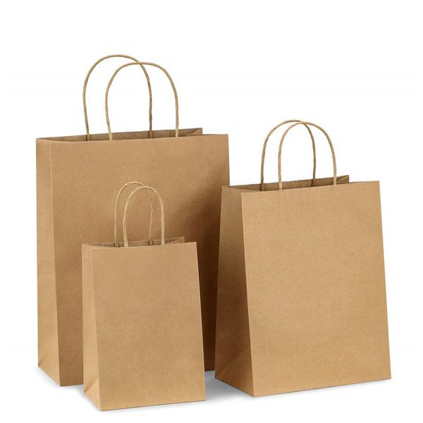 Brown Kraft Paper Подарочная сумка с ручками Бумага Tote Торговые сумки Портативные сумки для подарков Свадебная упаковка