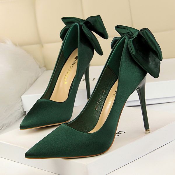 

2021 new korean-style sweet fashion delicate heels satin bow shoes kq2v, Black