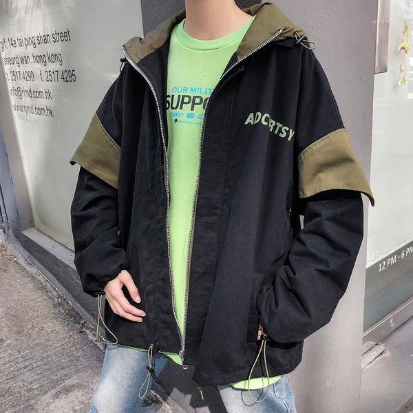 

2019 spring the new arrivals listing letter printing men's color matching trend temperament sports warm hooded jacket fashion1, Black;brown