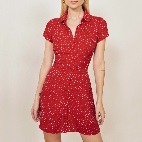 

women short sleeve polka dots shirt dress chiffon mini dress, Black