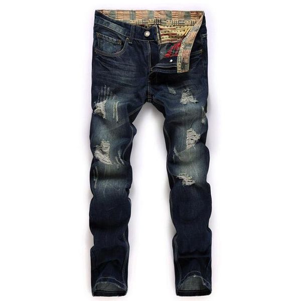 

men's jeans hole casual ripped men hiphop pants straight for denim trousers, Blue
