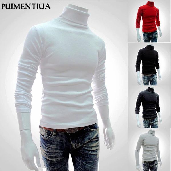 

men's sweaters puimentiua autumn winter men's sweater males turtleneck solid color casual homme slim fit knitted cotton pullovers, White;black