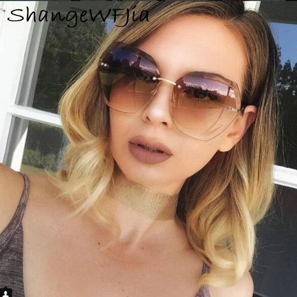 

2020 new rimless hexagon sunglasses women brand designer gradient lens uv400 protection sun glasses vintage fashion clear lens, White;black
