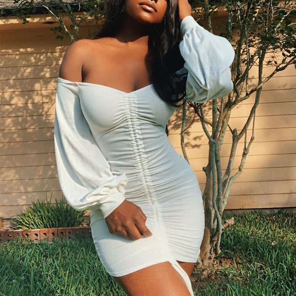 

wrinkle fall 2020 / cut winter out one line shoulder bag hip women's dress, Black;gray