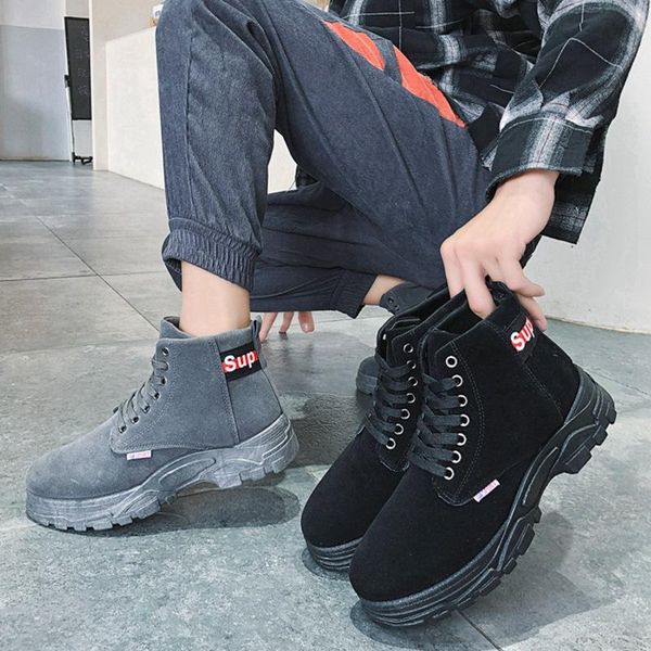 

martin boots winter trendy shoes workwear casual shoe leather shoes mid-boot lady -40, Black