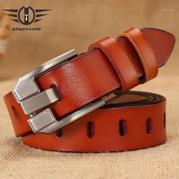 

plyesxale woman belt for jeans original brand cowhide pin buckle designer belts women luxury all-match belt g1231, Black;brown