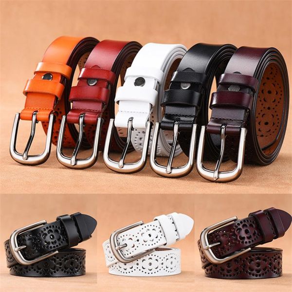 

feminine fashion belts rectangle metal buckle cowskin ladies belts all match for trousers hollow waistband for jeans black, Black;brown