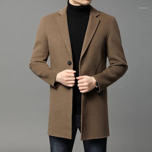

color overcoat double faced nylon medium length simple suit collar woolen men's coat autumn winter woolen coat man1, Black