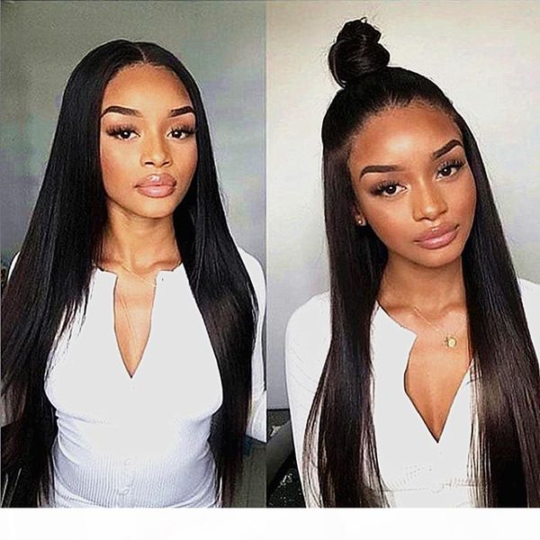 

360 frontal wigs full of human hair with frontal lace malaysia straight baby hairs glueless 360 lace front wig for african american, Black;brown