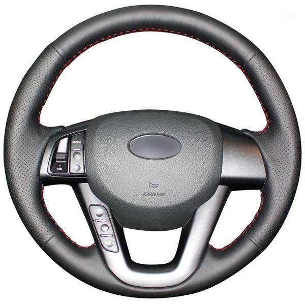 

hand sew black genuine leather car steering wheel cover for kia k5 optima 2011 2012 20131