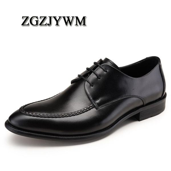 

zgzjywm fashion genuine leather men dress shoes luxury men's business casual classic gentleman brand designer men flats shoes, Black