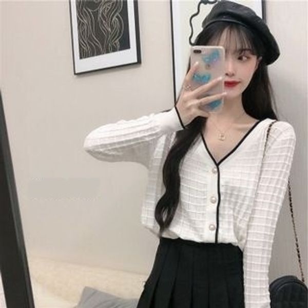 

wjtvw small perfumet-shirt h9pdw fragrance long sleeve loose autumn 2020 new women's t-shirt sunscreen cardigan with jacket perfume, White;black