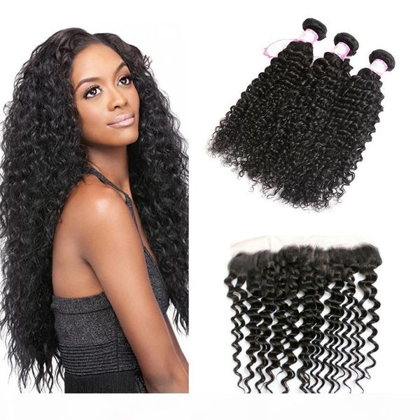 

brazilian human hair extensions deep wave 3 bundles with 13x4 lace frontal with baby hair virgin hair bundles with frontal closures msjoli, Black;brown