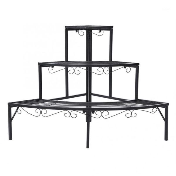 

bathroom shelves 3 tier black potted plant stand corner shelf metal flower storage rack garden display holder1