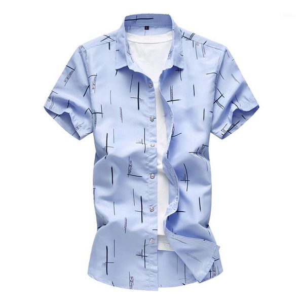 

2020 summer men's new hawaiian shirt fashion casual printed short-sleeved shirt plus size 5xl 6xl 7xl white light blue navy blue1, White;black