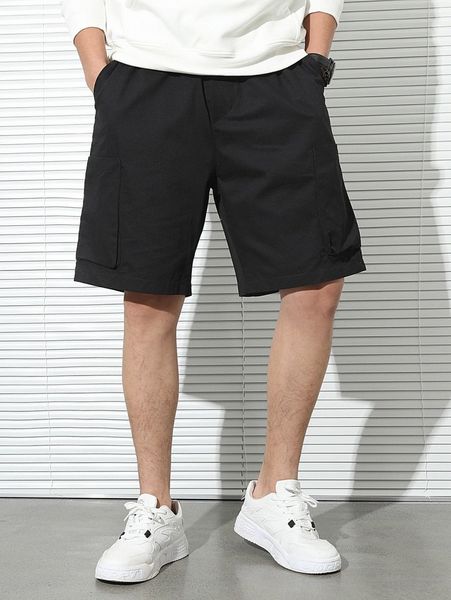 

men slant pockets drawstring waist shorts 31uq#, Black