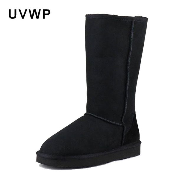 

classic genuine sheepskin leather snow boots lady long boots 100% natural fur winter warm wool women high non-slip, Black