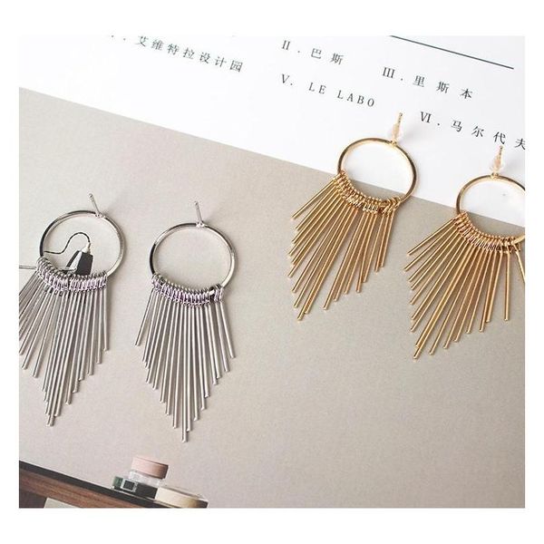 

temperament simple retro exaggerated circle circle long section geometric exaggerated tassel earrings whol sqcxup new_dhbest, Silver