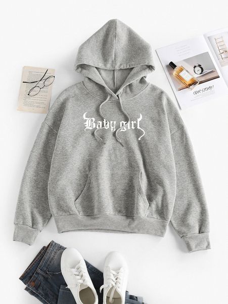 

plus letter print drop shoulder sweatshirt 38jx#, Black