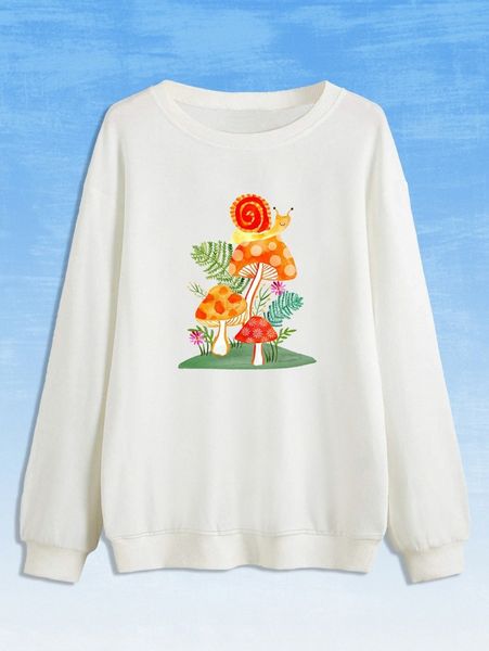 

romwe x courtneyanndesigns mushroom & snail graphic drop shoulder sweatshirt i4nm#, White;black
