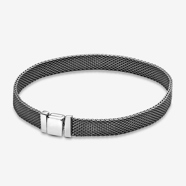 

2021 new 100% 925 sterling silver reflexions oxidised mesh bracelet fit european charm beads for women original diy jewelry gift, Black