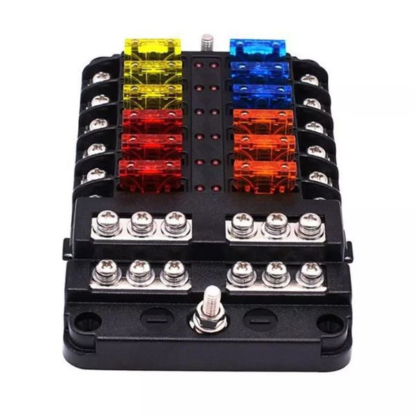 Kunststoffabdeckung 12 Wege Flachsicherungsblock 12V 32V Sicherungskastenhalter mit LED-Anzeigeleuchte für Auto Auto Boot Marine