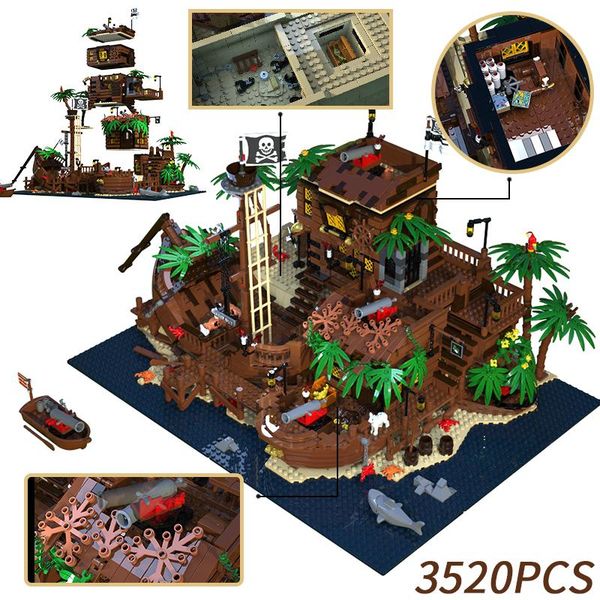 

moc 3520pcs new ideas lepining pirates of barracuda bay 21322 ship rc led lights building blocks bricks toys kids birthday gift yxlqqp