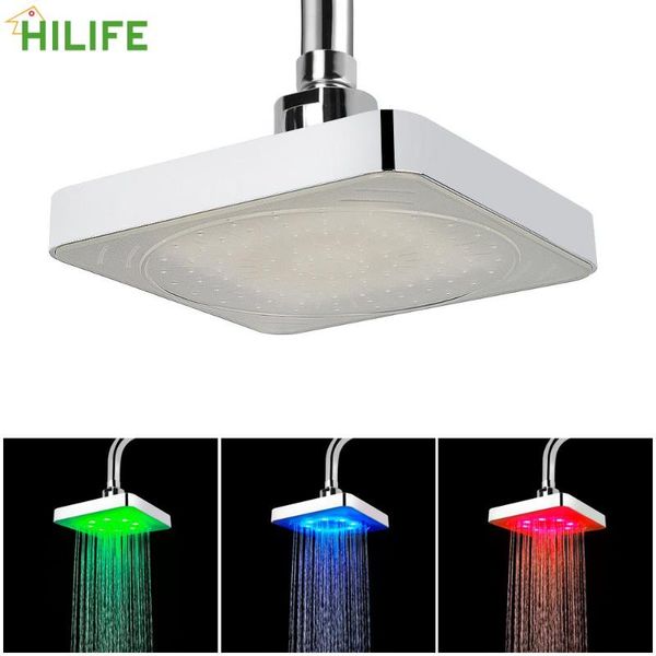 

bath accessory set 7 colors gradual changing led shower head square fixed showerhead rainfall spray 3 temperature sensor