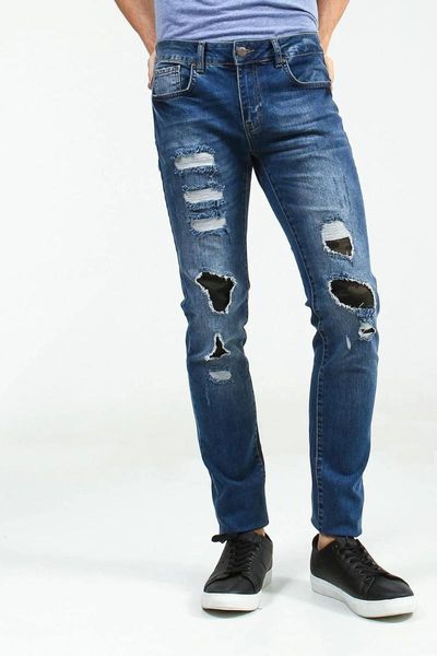 

men's jeans men selling long pants parched ripped stretch male solid midweight zipper mid full length denim straight softener, Blue