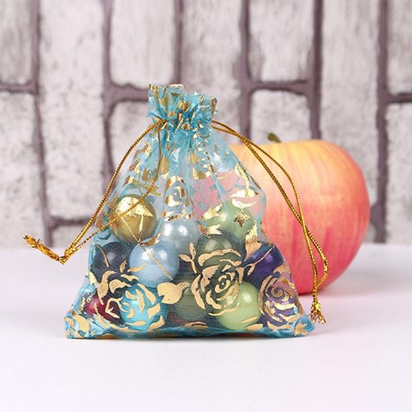 

gift wrap 100 pieces of mesh sand bag drawstring bundle pocket gilding rose organza christmas gifts jewellery candy packaging 13x18cm