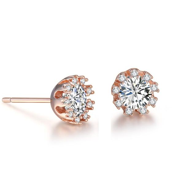 

double fair simple and fashionable temperament crystal zircon stud earrings for women rose gold color charm jewelry dfe021m, Golden;silver