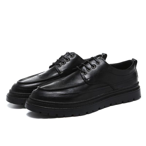 

men's bussiness formal lace-up cap-toe casual oxford shoes men wingtip perforated patterns brogue derby shoe size 6, Black
