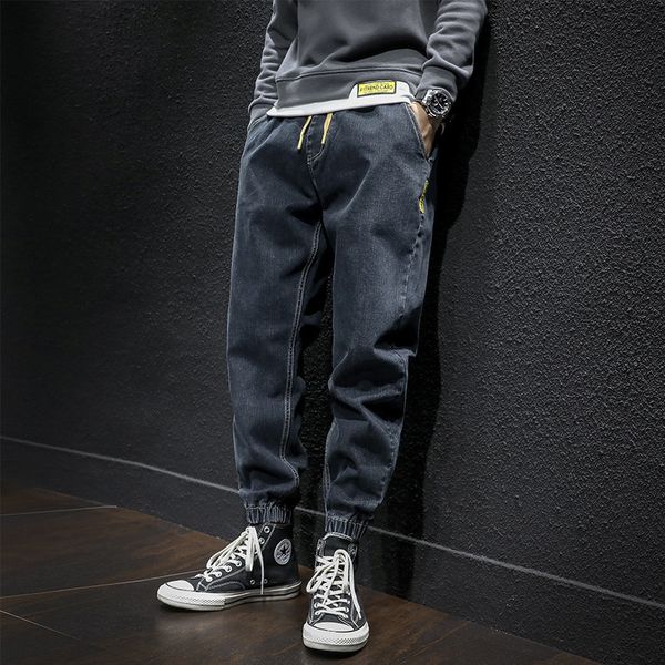 

autumn and winter jeans men's korean edition stitching loose corset fashion brand boys' small feet harlan long pants, Blue