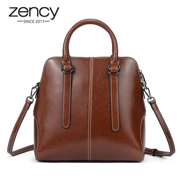 

zency retro women tote handbag genuine leather daily casual crossbody shell shoulder bag for lady black brown